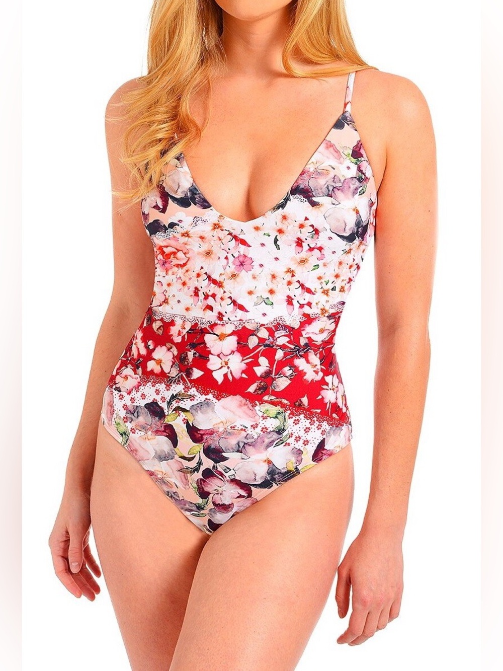 NWT - RACHEL - Rachel Roy One Piece Bordeaux Floral Swimsuit. Large